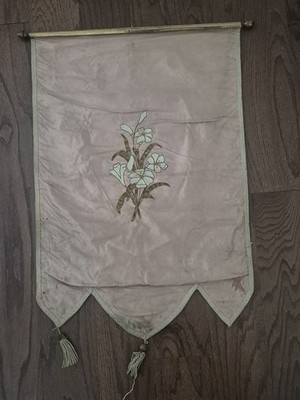 ANTIQUE IOOF ODD FELLOWS REBEKAH BANNER EMBROIDERED LILIES LILY Rare