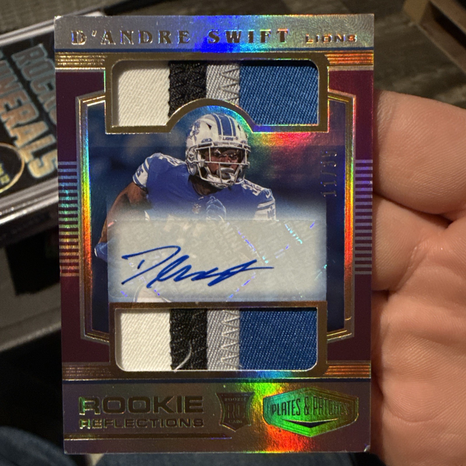 D'Andre Swift Panini Plates & Patches Rookie Reflections #RRDS Signatures-Gold 1/1