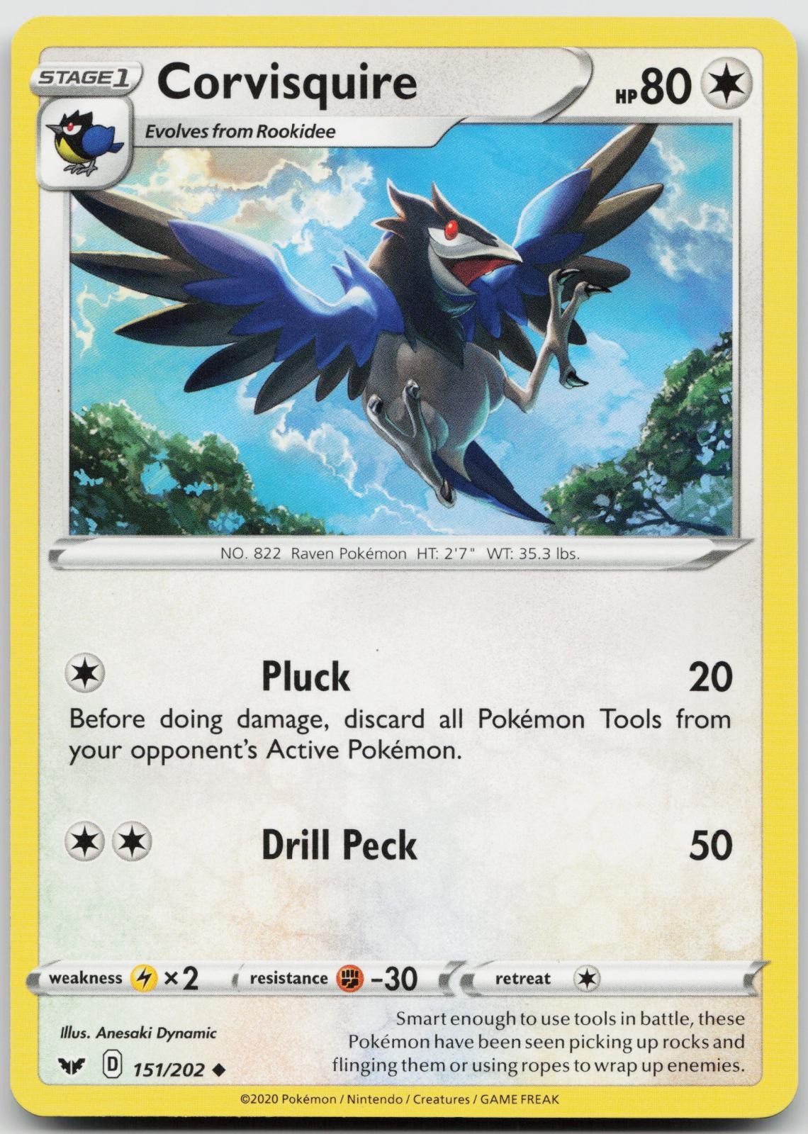 CORVISQUIRE 151/202 UNCOMMON SWORD & SHIELD POKEMON NEAR MINT