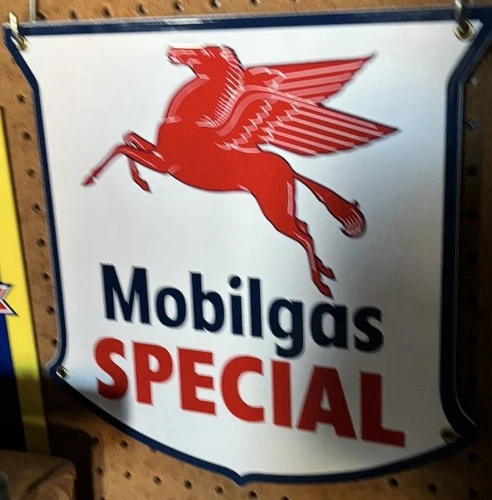 Vintage Mobil Special Sign - Porcelain Pegasus Gasoline Pegasus Gas Pump Sign