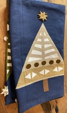 Navy Christmas Trees W/ Appliqu  Table Runner 14  X 72  Jingle Bell Corners