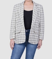 NY Collection Women's Ivory Long-Sleeve Single-Button Blazer Jacket Size PS