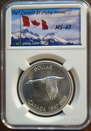 1967 Canada Silver Dollar • Tilted Goose • MS-63 • Blast White • Custom Slab!