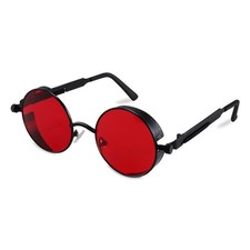 Retro Gothic Steampunk Sunglasses Round Metal Frame Punk Circle Inspired Shad...