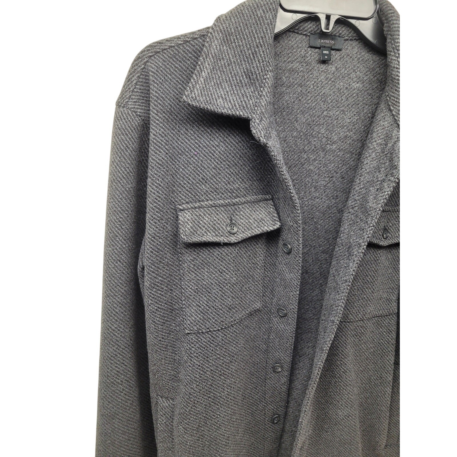 Express Gray Herringbone Shacket Oversized Shirt … - image 3