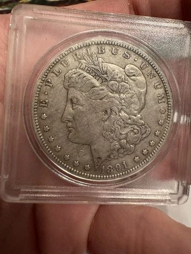 1891 O Morgan Silver Dollar VF/EF Acrylic Case Silver Coin