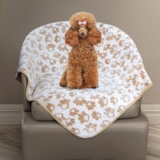 Stuffed Small Beige Premium Soft Dog Blanket with Flannel Cute Paw Print, 24 