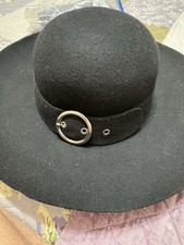 Black Felt Wide Brim Hat Solid Buckle Band On...