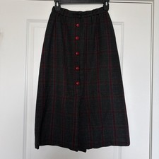 Vintage 50s High Waist Button Up Plaid Midi Skirt Plaid Wool With Pockets Goth