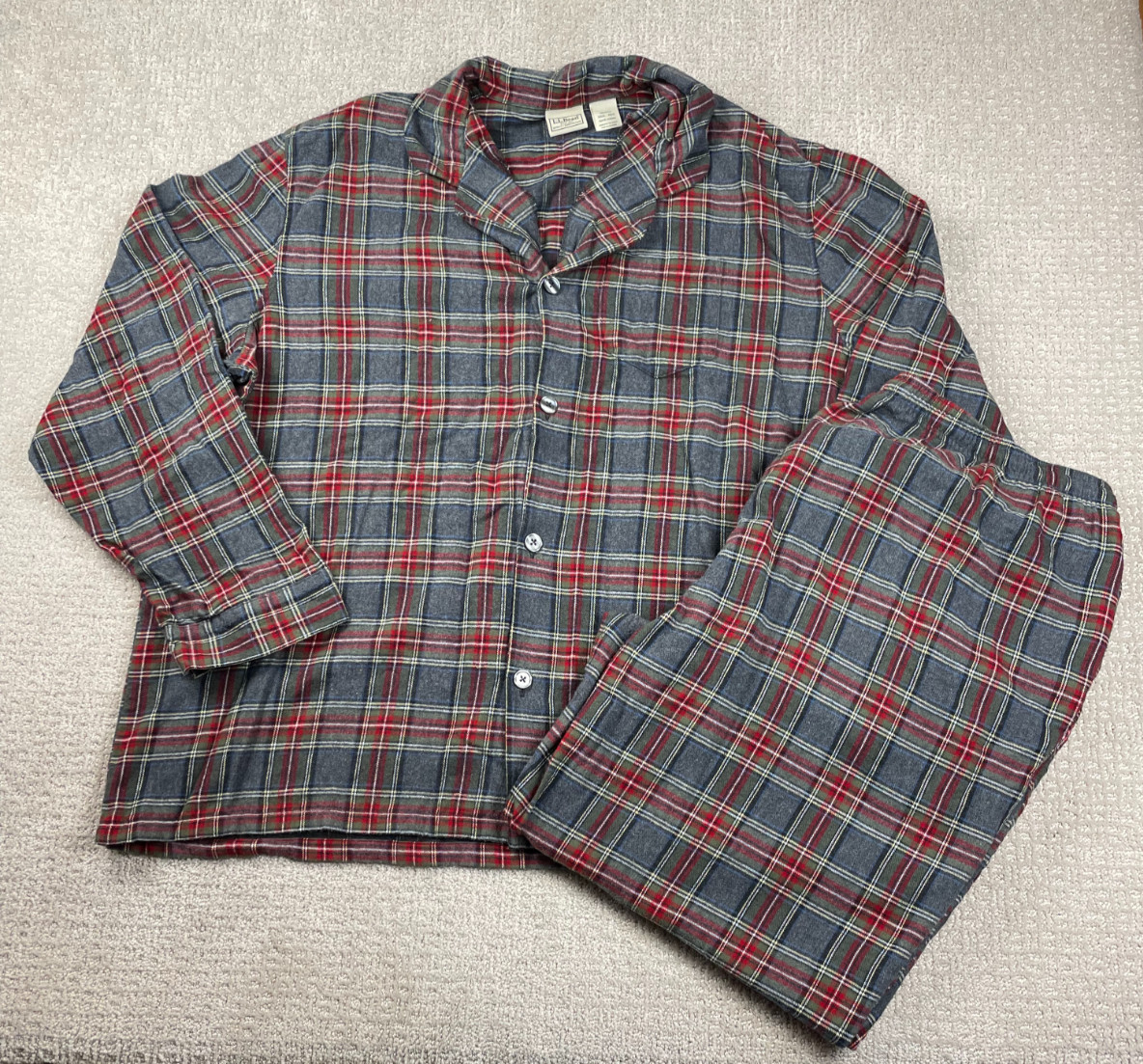 LL Bean Pajama Set Womens 2XL Scotch Plaid Flannel Cotton Sleepwear Camping Gorp
