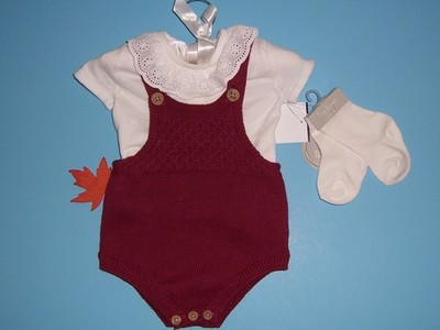 Tiny Threads girls ''BURGUNDY KNIT ROMPER SET'' 0-3mth...NWT