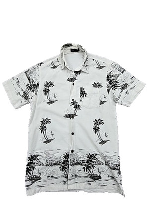 Vineyard Vines Mens Shirt White Palm Tree Camp Collar Size M Short Sleeve