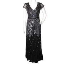 ADRIANNA PAPELL Evening Dress, 4, Sequins, Maxi, Short sleeves, V-neck