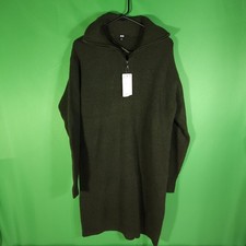 Uniqlo Womans Small Green Souffle Yarn Wool Sweater Dress Olive Green