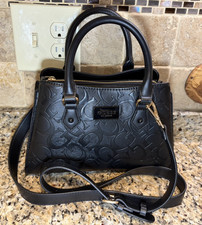 Guess Factory Corapeake Logo Satchel Black Debossed Monogram Handbag