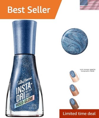 Insta-Dri Holo-Glow Nail Polish - Quick-Dry Silver-Blue Holographic Shine, 0.3oz