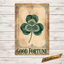 Lucky Four Leaf Clover Sign Vintage St Patrick's Metal Wall Decor 8x12