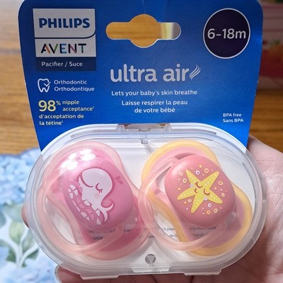 Philips Avent Ultra Air Pacifier 6-18 M Pink Baby Girl Whale Starfish 2 Pack