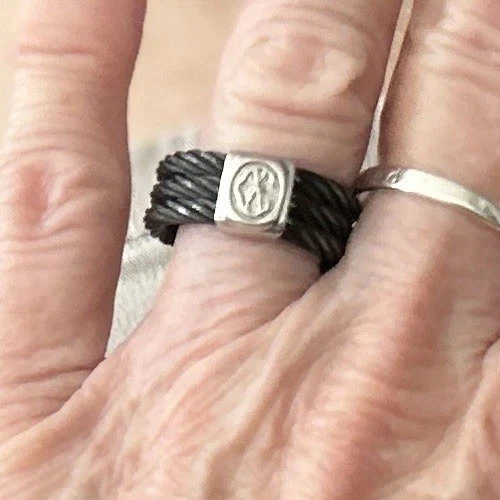 Anillo Charriol Tres Bandas Cable Diamantes Oro Blanco 18K Celta Lujo Talla 6.25 Foto 3 de 4