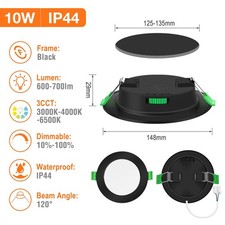 UK Slim LED Recessed Ceiling Lights Dimmable 3CCT 55-205mm Panel Flat Spot Light