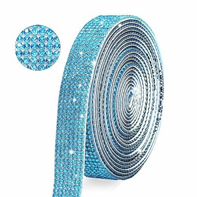 Self Adhesive Crystal Rhinestone Ribbon Strips,7 Rows of 4 Yards Lake Blue