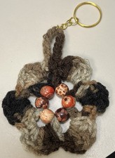 Handmade Beaded Crochet Keychain. Brown