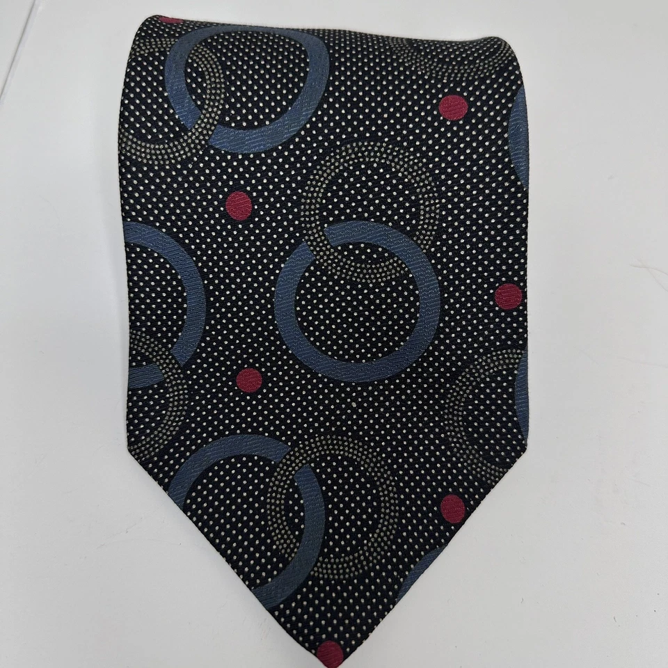 Corbata de Colección Givenchy Monsieur Toda Seda Negra Retro Estampado Geométrico EE. UU. Foto 2 de 4