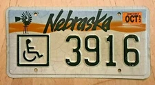 1993 NEBRASKA  DISABLED PERSON HANDICAPPED LICENSE PLATE " 3916 "  NE WHEELCHAIR