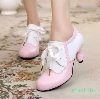 Retro Women's Mid Kitten Heel Cosplay Shoes Lolita Two Tone Shoes Mary Jane Girl