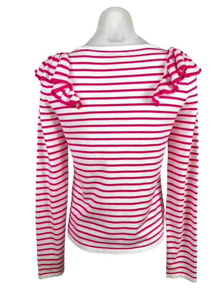 Lilly Pulitzer Pink Ruth Striped Ruffle Sweater Women’s Size XS - Image 3 of 4