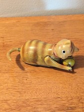 Vintage Wind Up Litho Cat Playing With Ball Fine Tin Toy, Japan--No Key.
