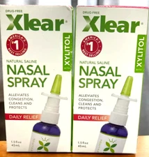 2 Pack Xlear Xylitol Natural Saline Nasal Sinus Spray 1.5 fl oz Exp 05/27