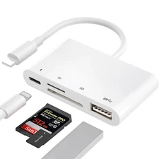 USB Card Reader Adaptor + Charger Port for iPhone 12/X/Xs Max/8/8 Plus/iPad/iPod
