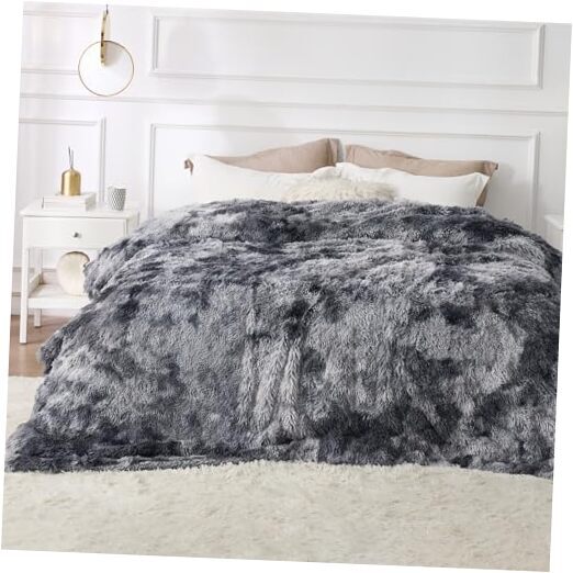 Fluffy King Size Tie Dye Grey Blanket 108x90 Soft Bed Throw