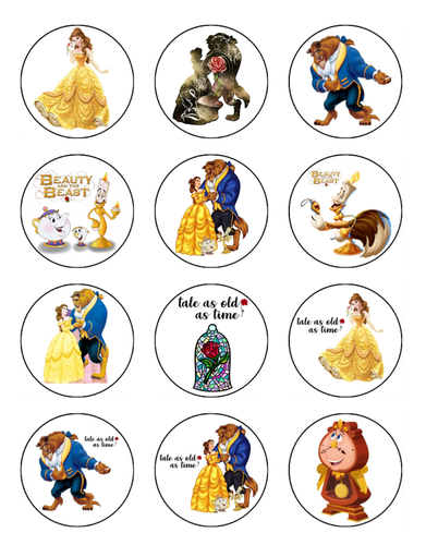 Beauty & The Beast Edible Cupcake Toppers Icing Cake Decorations (2 Sizes) - Foto 2 di 4