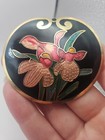 ILIS Cloisonne Scarf Clip Gold Tone Black Enamel Flowers — photo 7
