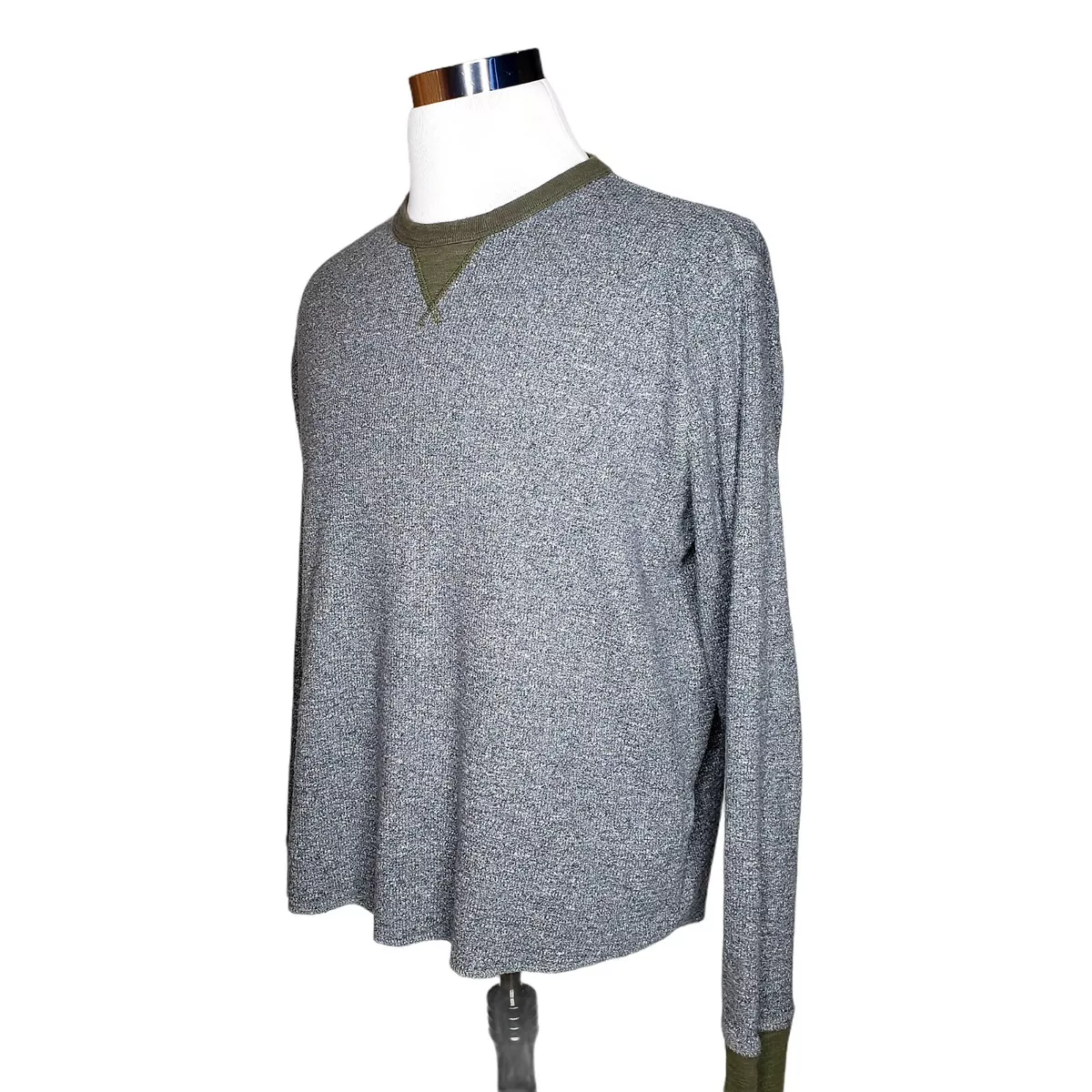 LUCKY BRAND Gray Green Two Tone Waffle Thermal L/S Sweater T-Shirt Men's  Large