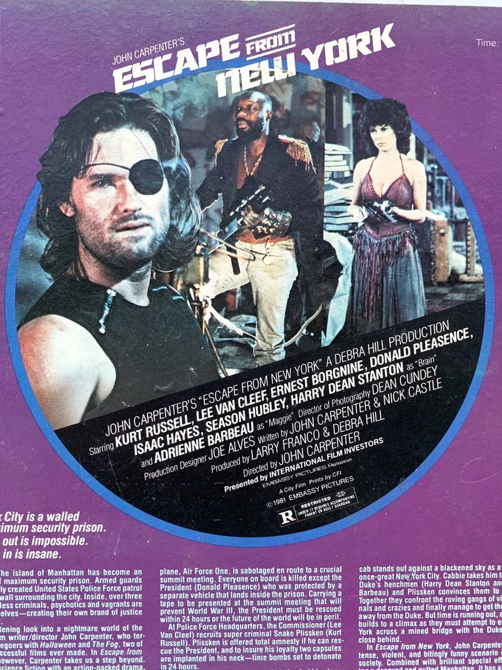 1982 ESCAPE FROM NEW YORK - CED Video Disc - Laser Disc Foto 4 de 4