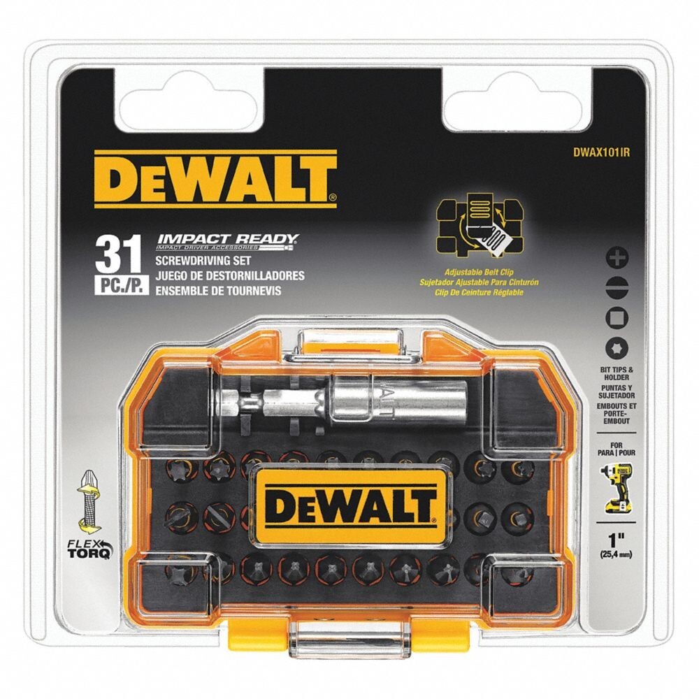 One Brand New DeWALT 31 pc Impact Rated Screwdriving Set w/ Belt Clip DWAX100IR