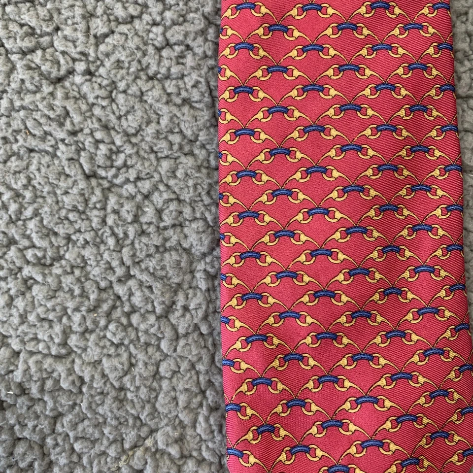 Corbata de seda Brooks Brothers rosa estampado ecuestre 3,75" ancho 59" largo Foto 2 de 4