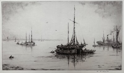 H. P . Evans - Shipping Scene circa 1930 's - Original Signed Etching