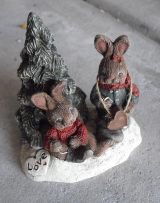 1992 Sarah's Attic Love One Another Rabbits LE #1259 Signed Figurine 4'' Tall