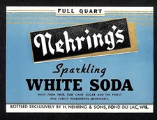Nehring's White Soda Fond-Du-Lac, WI Paper Soda Label 1920's-30's Scarce