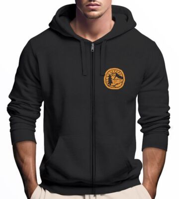Zip Hoodie Herren Print Outdoor Logo Bäume Wald Sweatjacke mit Kapuze Zipjacke
