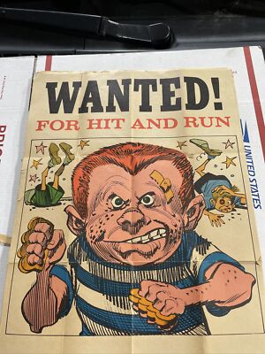 Vintage 1967 Topps WANTED Poster For Hit And Run Class Bully Some