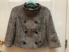 Kookai Victor Hugo Womens Boucle Herringbone Jacket Black Ivory Wool Size Eu 40