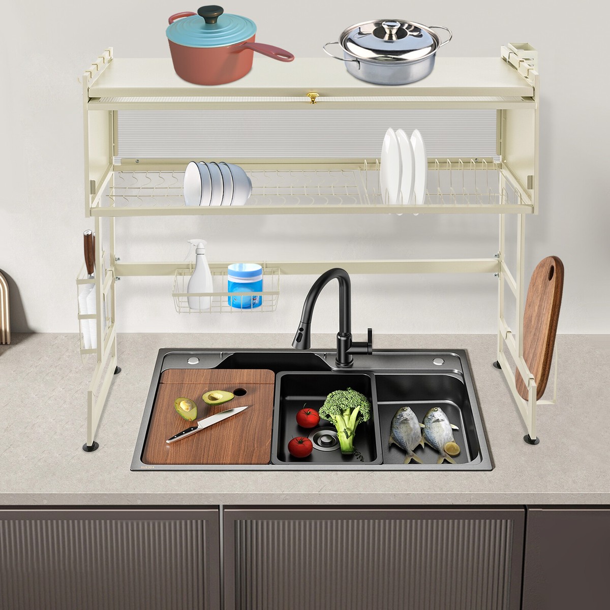 Cabinet Dish Drying Rack For Island Sink 2-Layer Dry Dishes