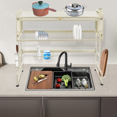 2 Tier Dish Drying Rack Carbon Steel Kitchen Holder Drain Board Set Dish Organiz