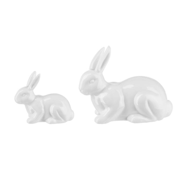 2Er Osterhasen Set Keramik 10Cm Weiß Sitzend Dekofigur Dekohase Osterdeko-image