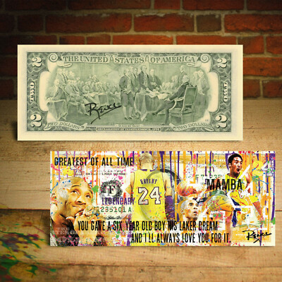 KOBE BRYANT Mamba Pop-Art Genuine Legal Tender $2 Bill - HAND-SIGNED by Rency 